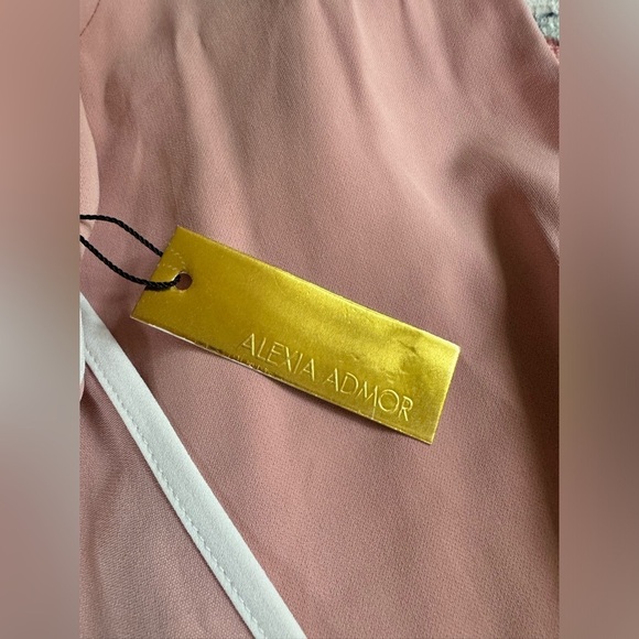 NWT  Alexia Admor Short Sleeve Sleeve Fit And Flare Dress Pink And White - Picture 3 of 8